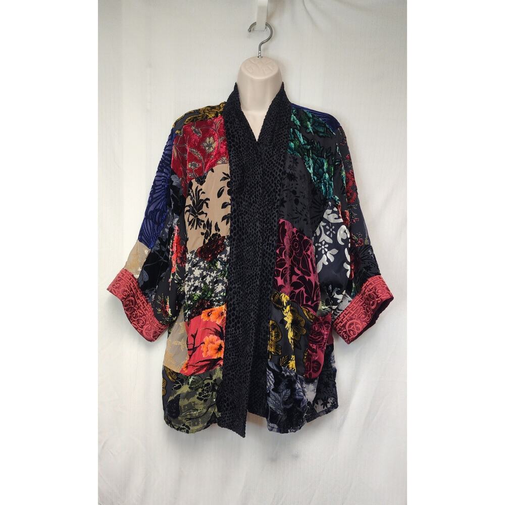 John Mark Patchwork Velour/ Sheer Multi Black 3/4 Kimono Sleeves Cardigan Large - Picture 5 of 8